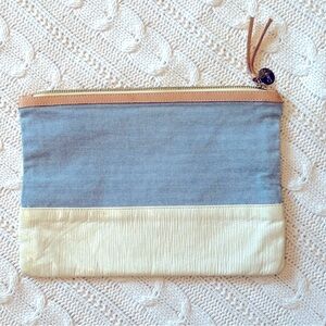 Clare V denim and leather clutch